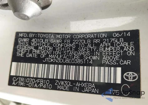 2014 Toyota Prius Two from USA, damaged, VIN JTDKN3DU8E0385114